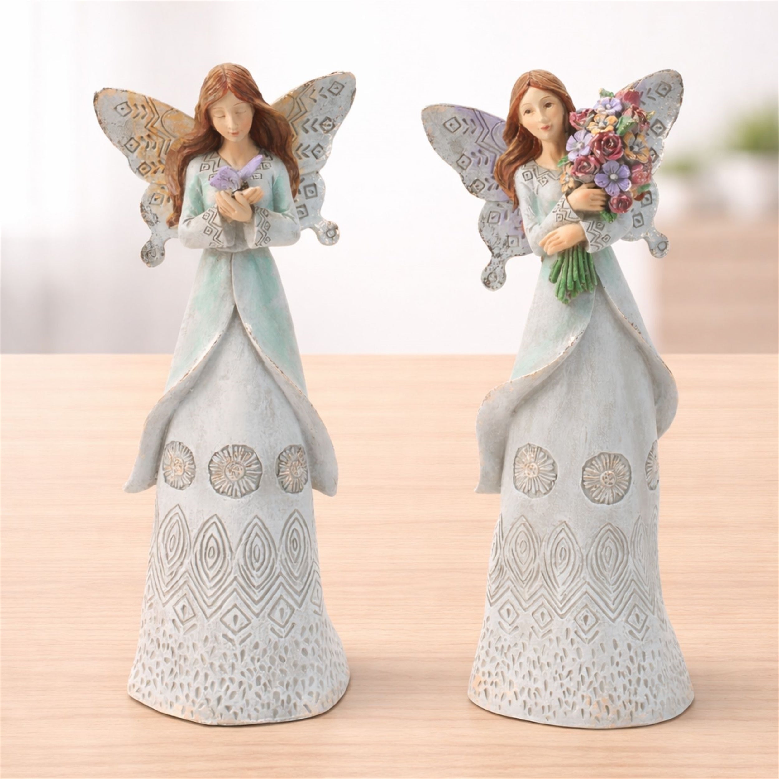 Etched Butterfly Angel Figurine (Set of 2)