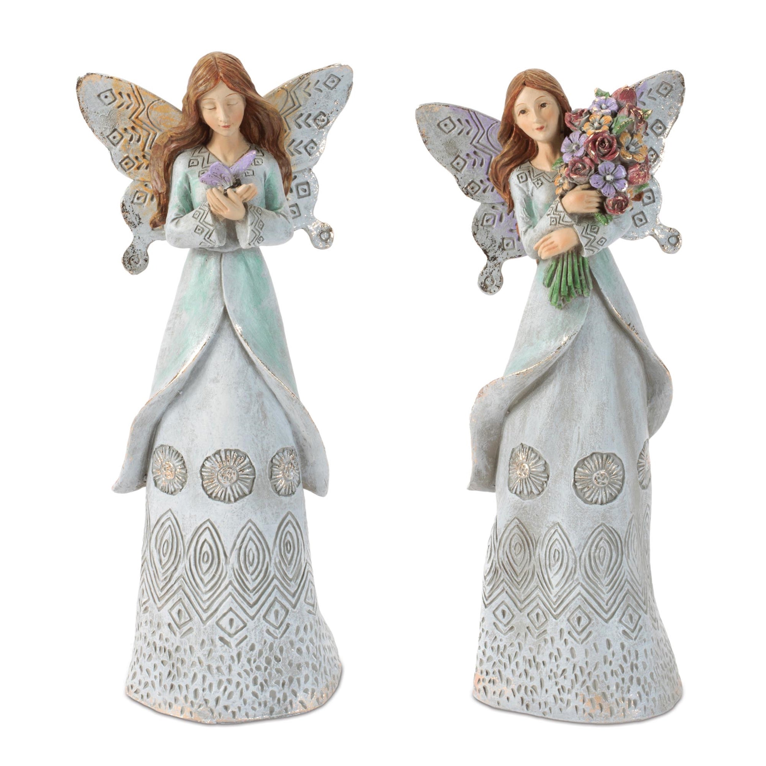 Etched Butterfly Angel Figurine (Set of 2)