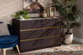 Baxton Studio Walker Modern and Contemporary Dark Brown and Gold Finished Wood 6-Drawer Dresser with Faux Marble Top
