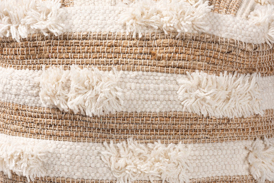 Baxton Studio Basque Modern and Contemporary Moroccan Inspired Natural and Ivory Handwoven Wool Blend Pouf Ottoman