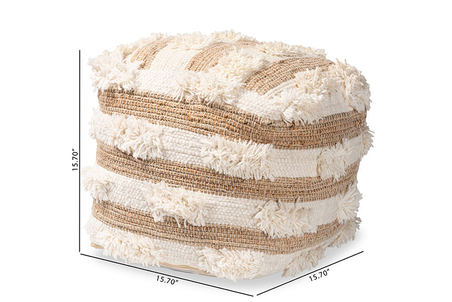Baxton Studio Basque Modern and Contemporary Moroccan Inspired Natural and Ivory Handwoven Wool Blend Pouf Ottoman