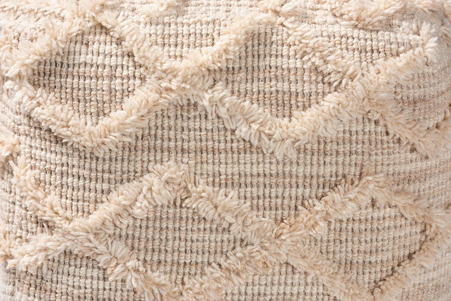 Baxton Studio Carilyn Modern and Contemporary Moroccan Inspired Ivory Handwoven Wool Blend Pouf Ottoman