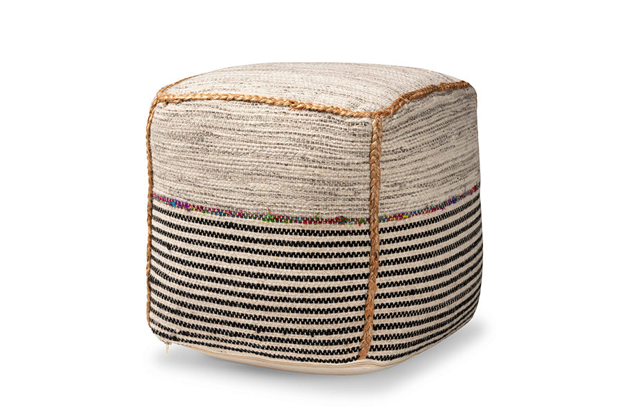 Baxton Studio Arta Modern and Contemporary Bohemian Multi-Colored Handwoven Wool Blend Pouf Ottoman
