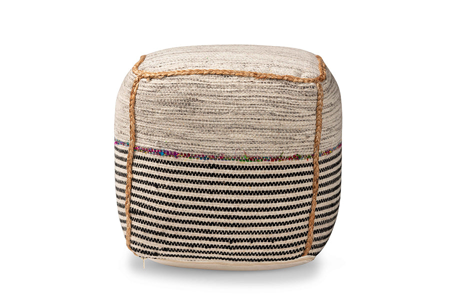 Baxton Studio Arta Modern and Contemporary Bohemian Multi-Colored Handwoven Wool Blend Pouf Ottoman