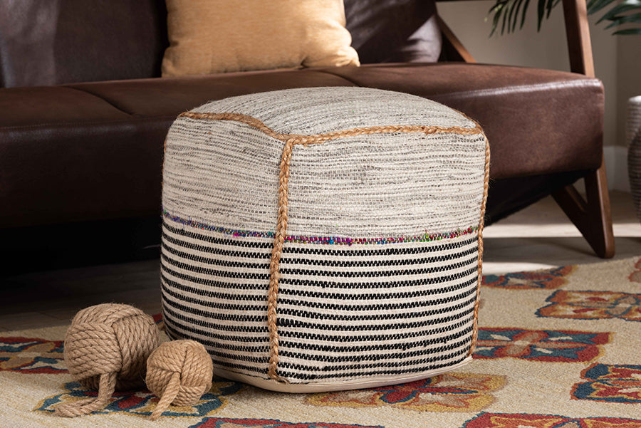 Baxton Studio Arta Modern and Contemporary Bohemian Multi-Colored Handwoven Wool Blend Pouf Ottoman