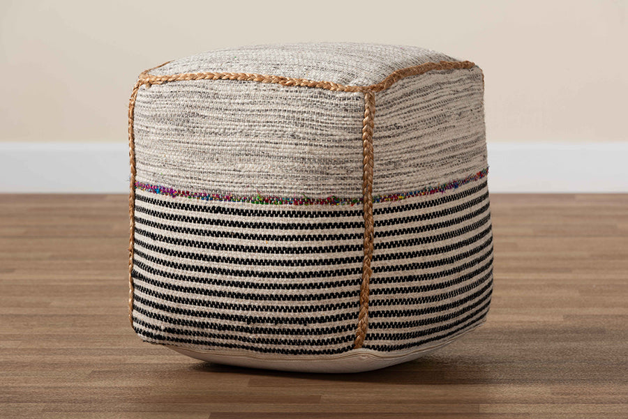 Baxton Studio Arta Modern and Contemporary Bohemian Multi-Colored Handwoven Wool Blend Pouf Ottoman