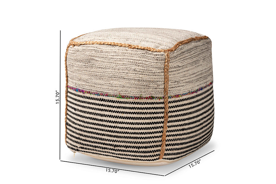Baxton Studio Arta Modern and Contemporary Bohemian Multi-Colored Handwoven Wool Blend Pouf Ottoman