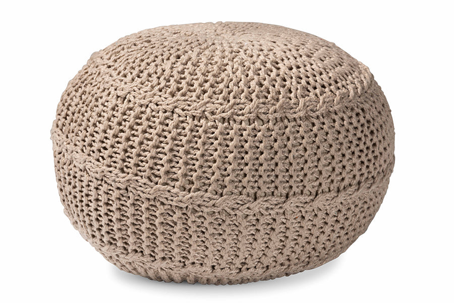 Baxton Studio Palmas Modern and Contemporary Bohemian Beige Handwoven Pet Yarn Pouf Ottoman