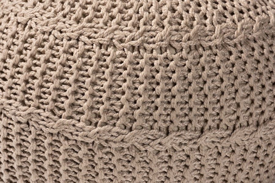 Baxton Studio Palmas Modern and Contemporary Bohemian Beige Handwoven Pet Yarn Pouf Ottoman