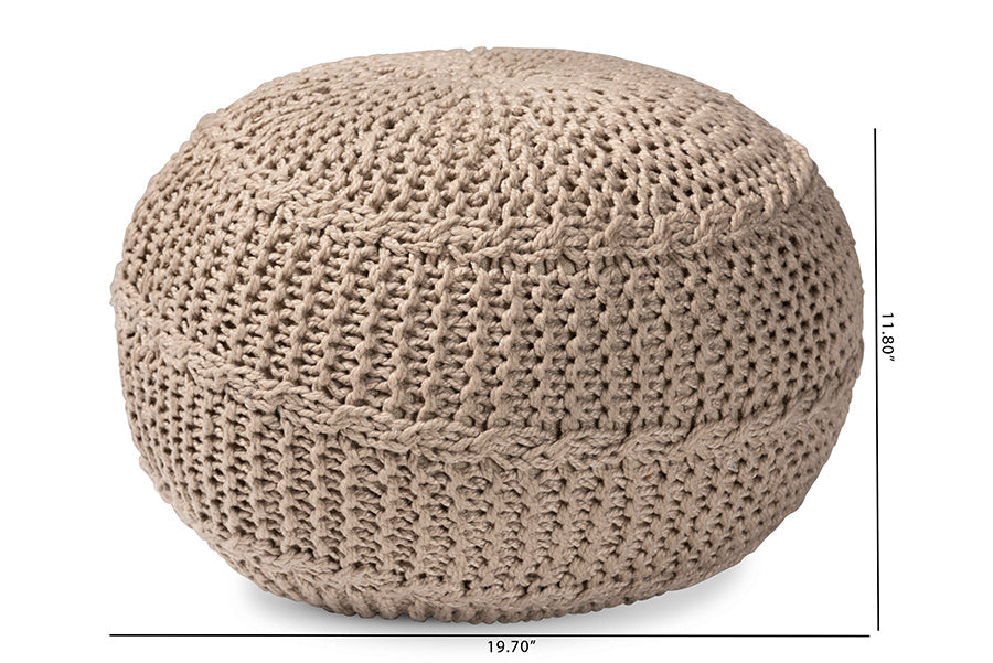 Baxton Studio Palmas Modern and Contemporary Bohemian Beige Handwoven Pet Yarn Pouf Ottoman