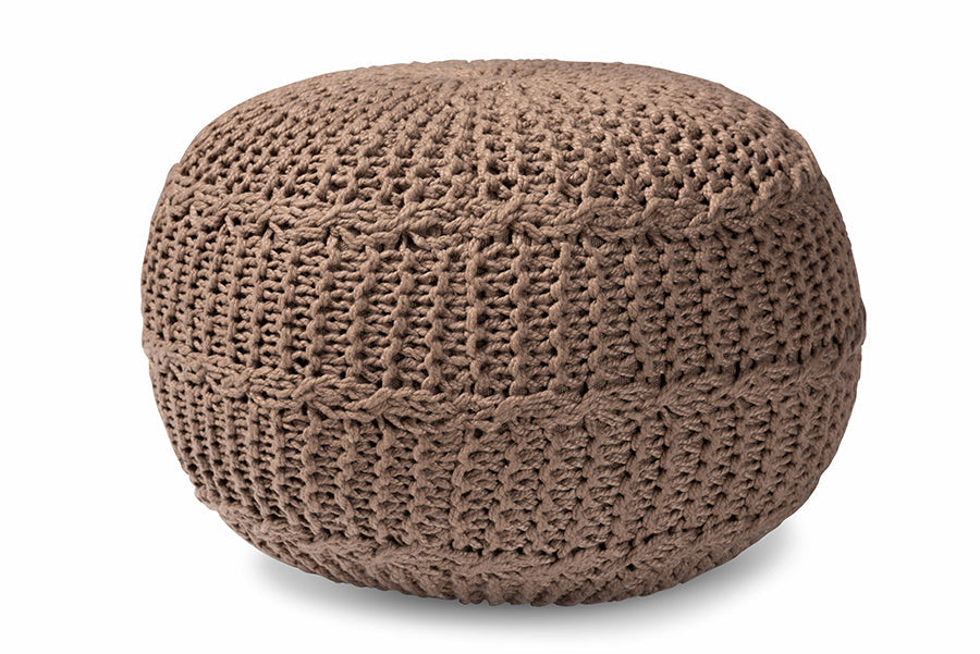 Baxton Studio Palmas Modern and Contemporary Bohemian Taupe Handwoven Pet Yarn Pouf Ottoman