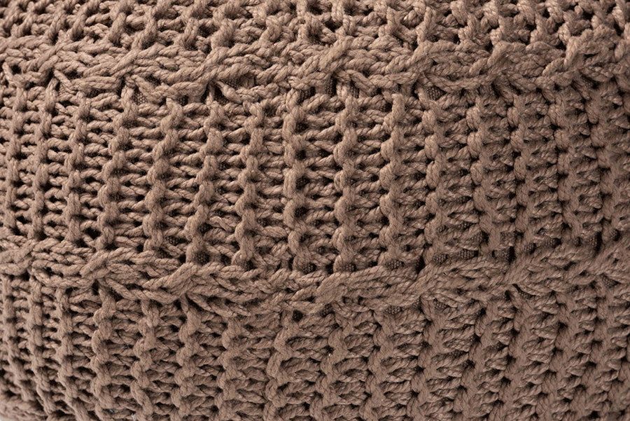 Baxton Studio Palmas Modern and Contemporary Bohemian Taupe Handwoven Pet Yarn Pouf Ottoman