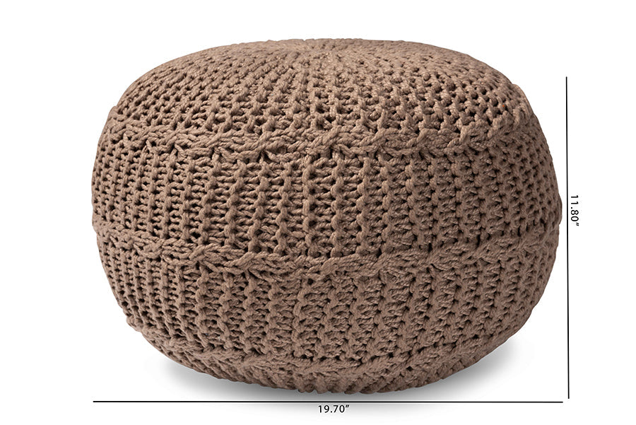 Baxton Studio Palmas Modern and Contemporary Bohemian Taupe Handwoven Pet Yarn Pouf Ottoman