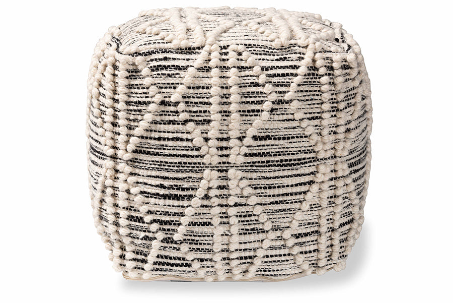 Baxton Studio Sentir Modern and Contemporary Moroccan Inspired Ivory and Black Handwoven Wool Blend Pouf Ottoman