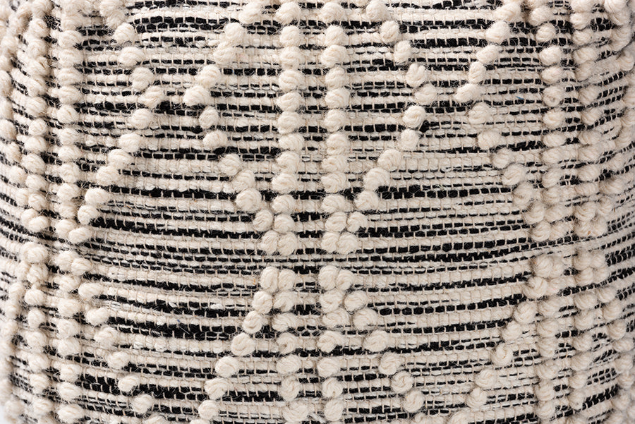 Baxton Studio Sentir Modern and Contemporary Moroccan Inspired Ivory and Black Handwoven Wool Blend Pouf Ottoman