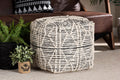 Baxton Studio Sentir Modern and Contemporary Moroccan Inspired Ivory and Black Handwoven Wool Blend Pouf Ottoman