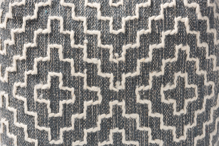 Baxton Studio Benjamin Modern and Contemporary Bohemian Grey and Ivory Handwoven Cotton Blend Pouf Ottoman