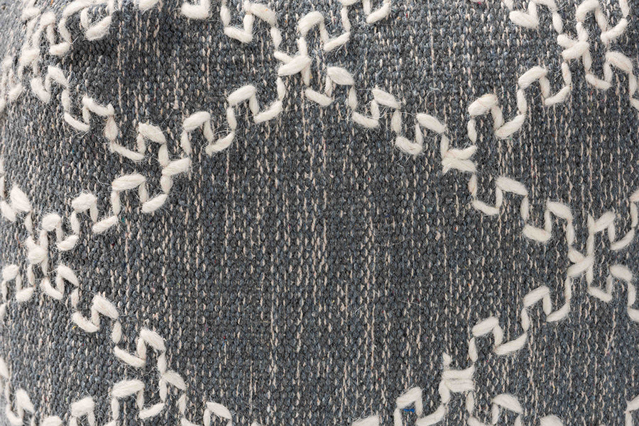 Baxton Studio Geyne Modern and Contemporary Bohemian Grey and Ivory Handwoven Cotton Blend Pouf Ottoman