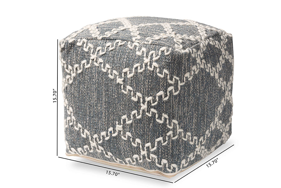 Baxton Studio Geyne Modern and Contemporary Bohemian Grey and Ivory Handwoven Cotton Blend Pouf Ottoman