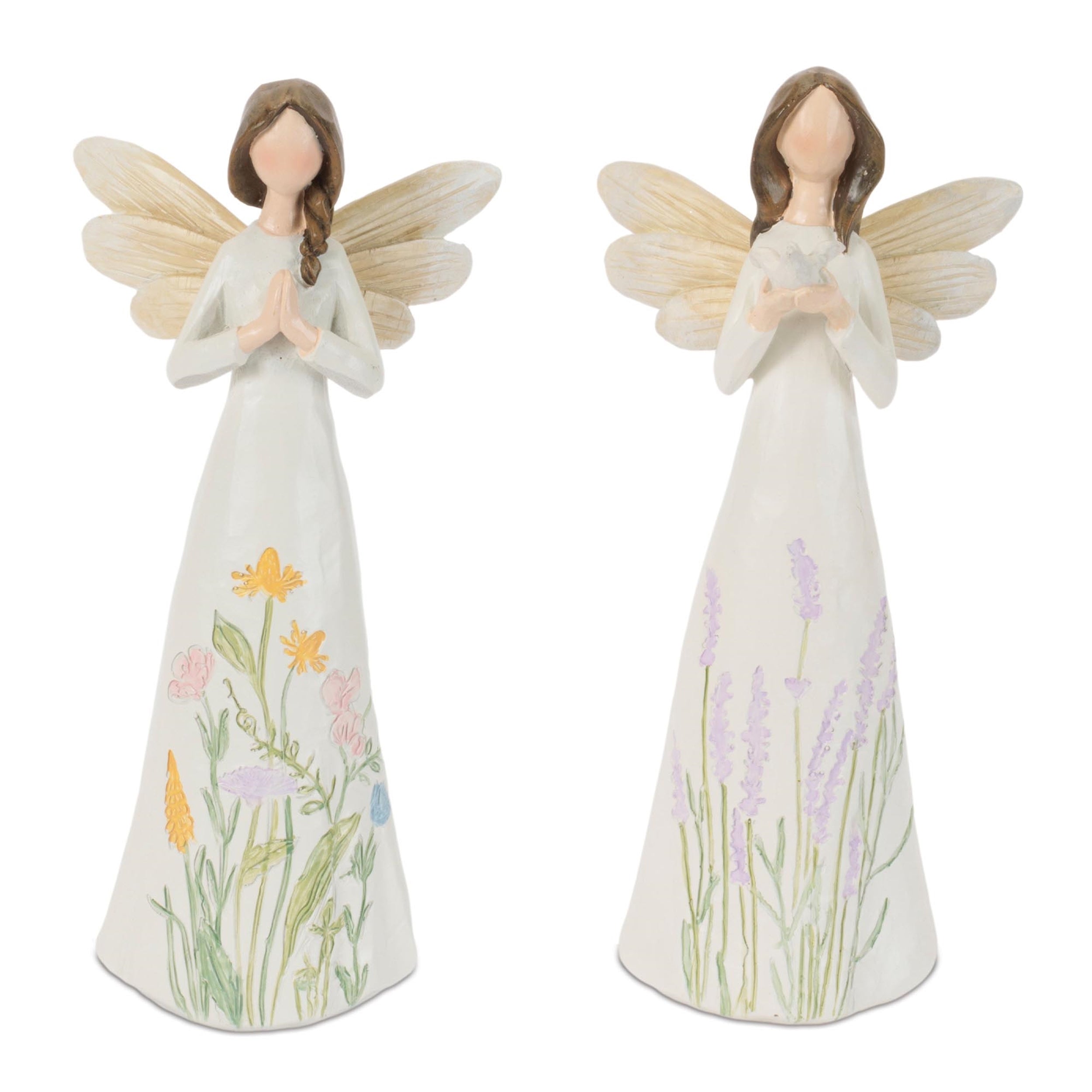 Etched Floral Angel Figurine (Set of 2)