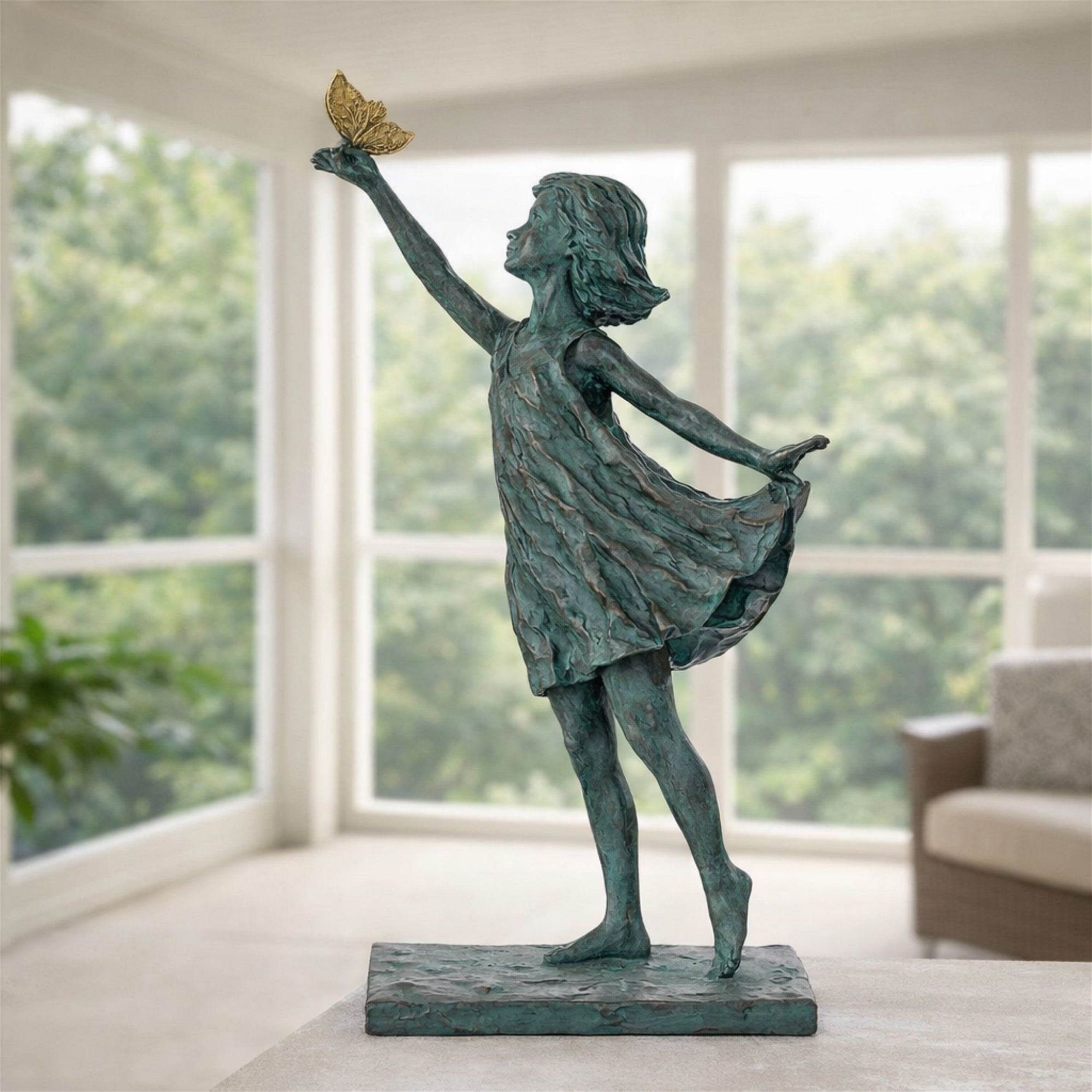 Girl with Butterfly Garden Statue 18.75"H