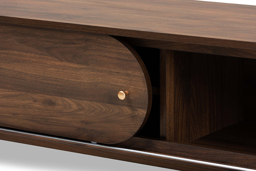 Baxton Studio Dena Mid-Century Modern Walnut Brown Wood and Gold Finished TV Stand