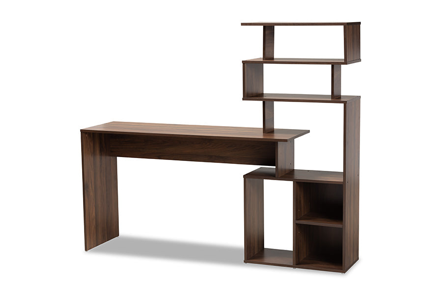 Baxton Studio Foster Modern and Contemporary Walnut Brown Finished Wood Storage Desk with Shelves