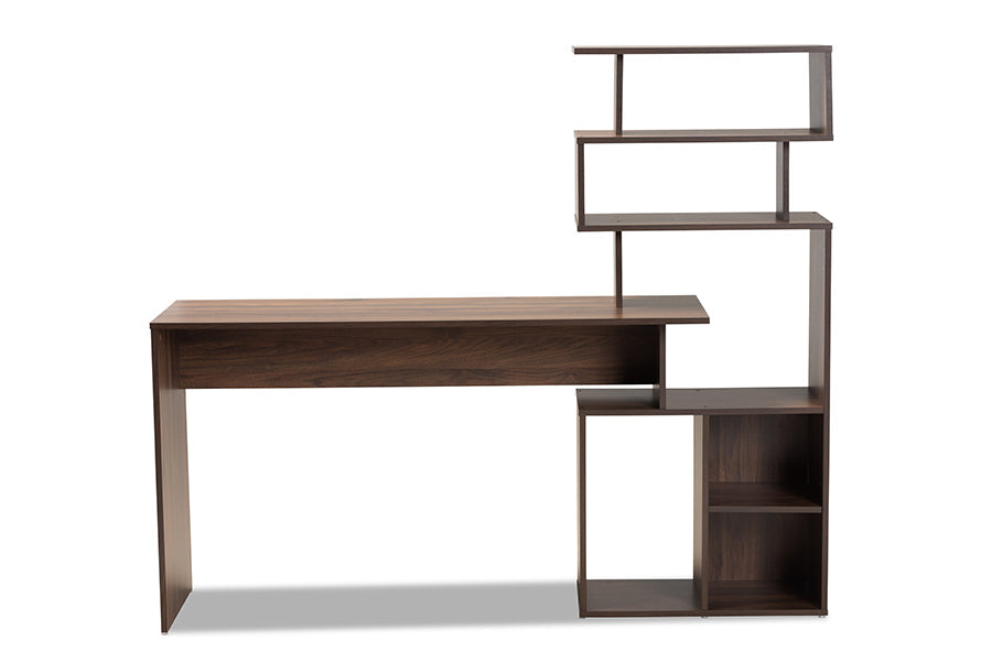 Baxton Studio Foster Modern and Contemporary Walnut Brown Finished Wood Storage Desk with Shelves