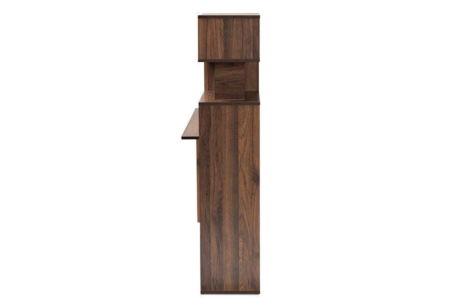 Baxton Studio Foster Modern and Contemporary Walnut Brown Finished Wood Storage Desk with Shelves