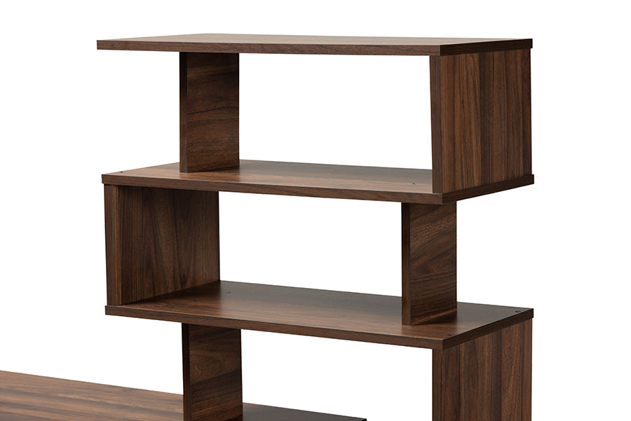 Baxton Studio Foster Modern and Contemporary Walnut Brown Finished Wood Storage Desk with Shelves
