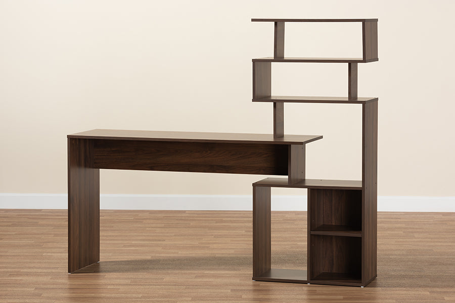 Baxton Studio Foster Modern and Contemporary Walnut Brown Finished Wood Storage Desk with Shelves