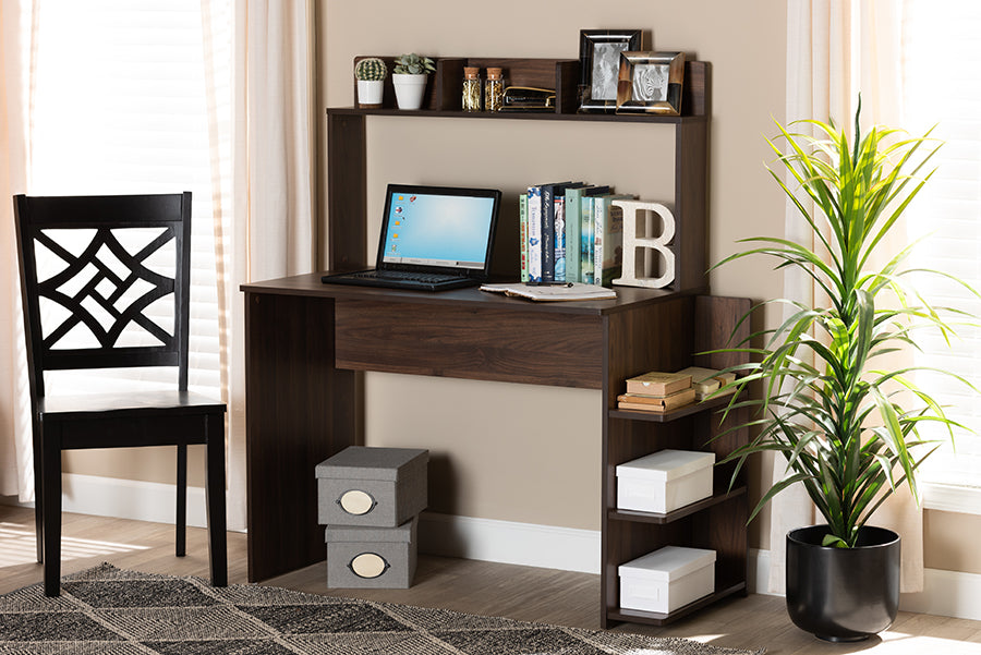 Baxton Studio Garnet Modern and Contemporary Walnut Brown Finished Wood Desk with Shelves