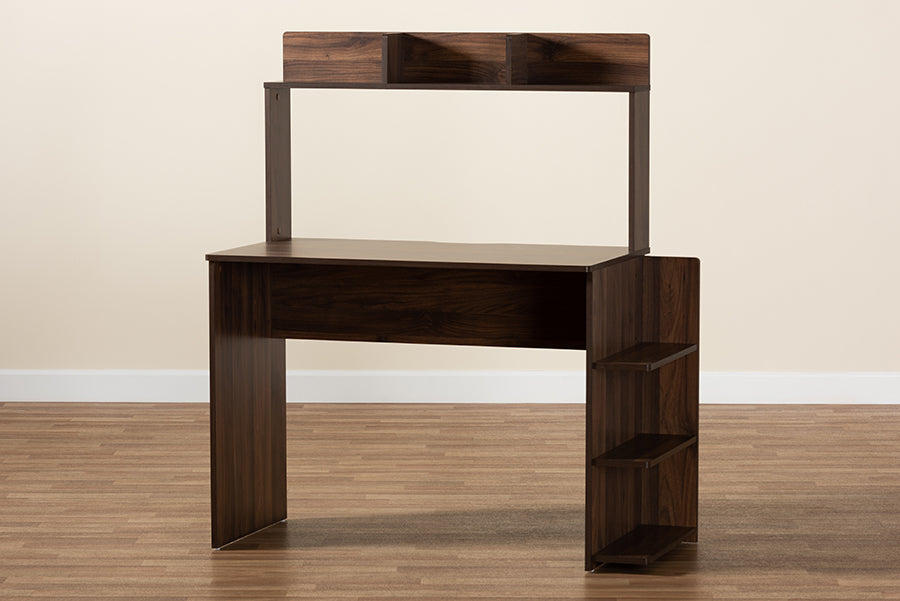 Baxton Studio Garnet Modern and Contemporary Walnut Brown Finished Wood Desk with Shelves
