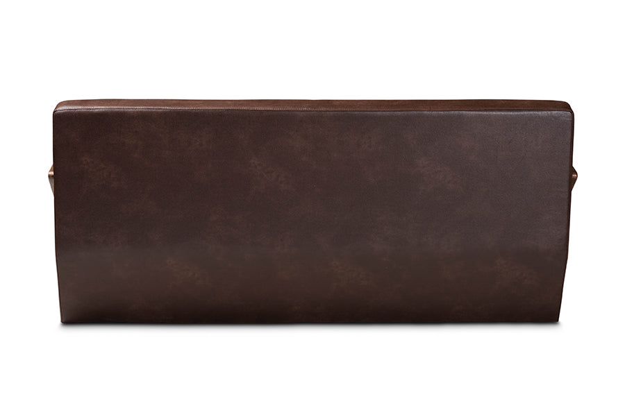 Baxton Studio Christa Mid-Century Modern Transitional Dark Brown Faux Leather Effect Fabric Upholstered and Walnut Brown Finished Wood Sofa