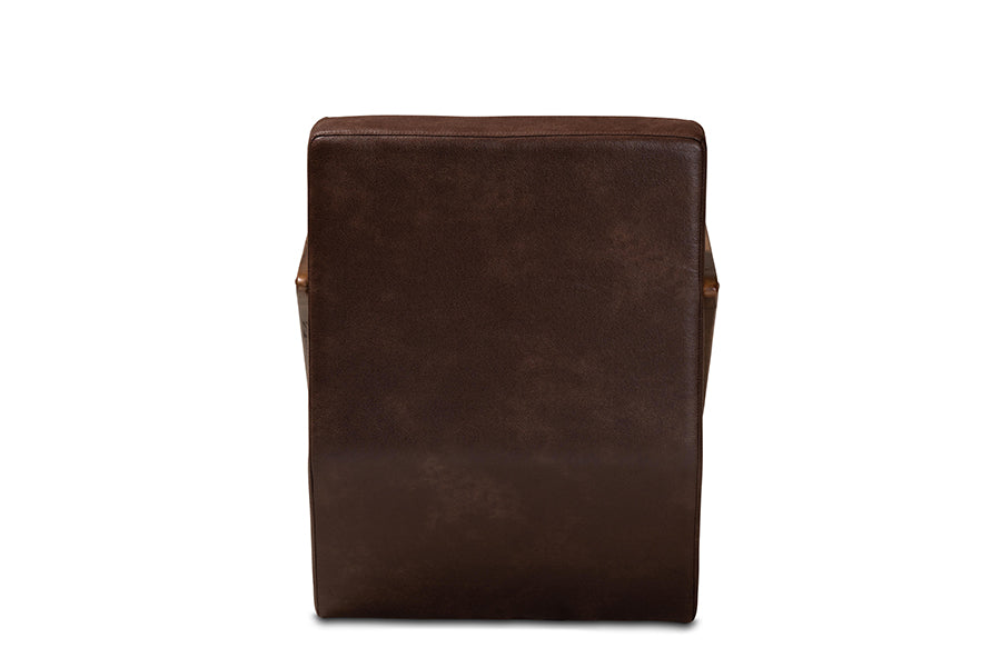 Baxton Studio Christa Mid-Century Modern Transitional Dark Brown Faux Leather Effect Fabric Upholstered and Walnut Brown Finished Wood Accent Chair