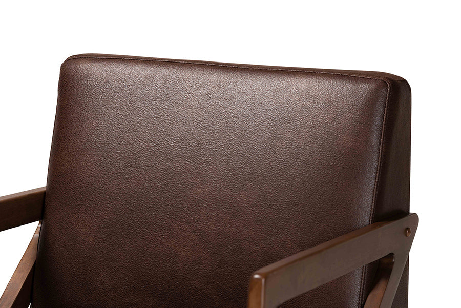 Baxton Studio Christa Mid-Century Modern Transitional Dark Brown Faux Leather Effect Fabric Upholstered and Walnut Brown Finished Wood Accent Chair