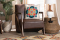 Baxton Studio Christa Mid-Century Modern Transitional Dark Brown Faux Leather Effect Fabric Upholstered and Walnut Brown Finished Wood Accent Chair