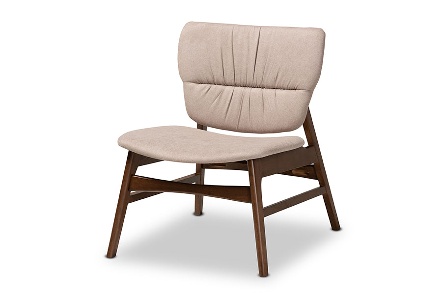 Baxton Studio Benito Mid-Century Modern Transitional Beige Fabric Upholstered and Walnut Brown Finished Wood Accent Chair