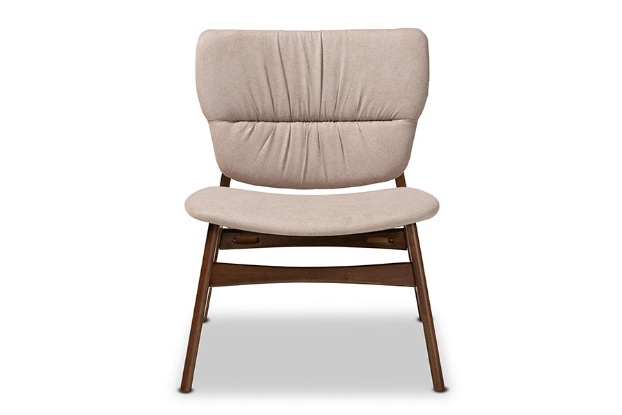 Baxton Studio Benito Mid-Century Modern Transitional Beige Fabric Upholstered and Walnut Brown Finished Wood Accent Chair
