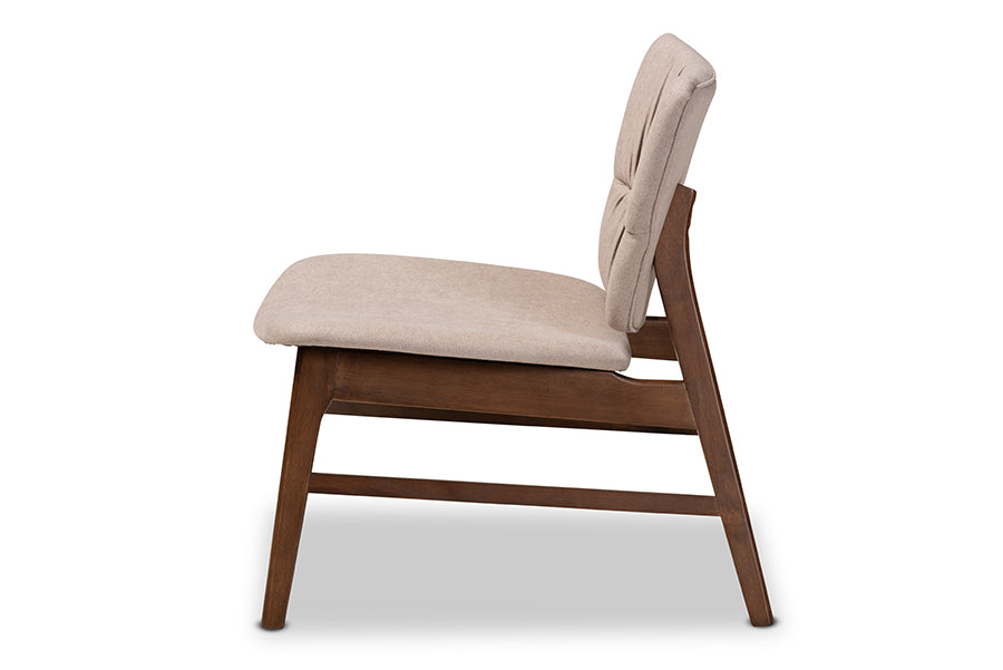 Baxton Studio Benito Mid-Century Modern Transitional Beige Fabric Upholstered and Walnut Brown Finished Wood Accent Chair
