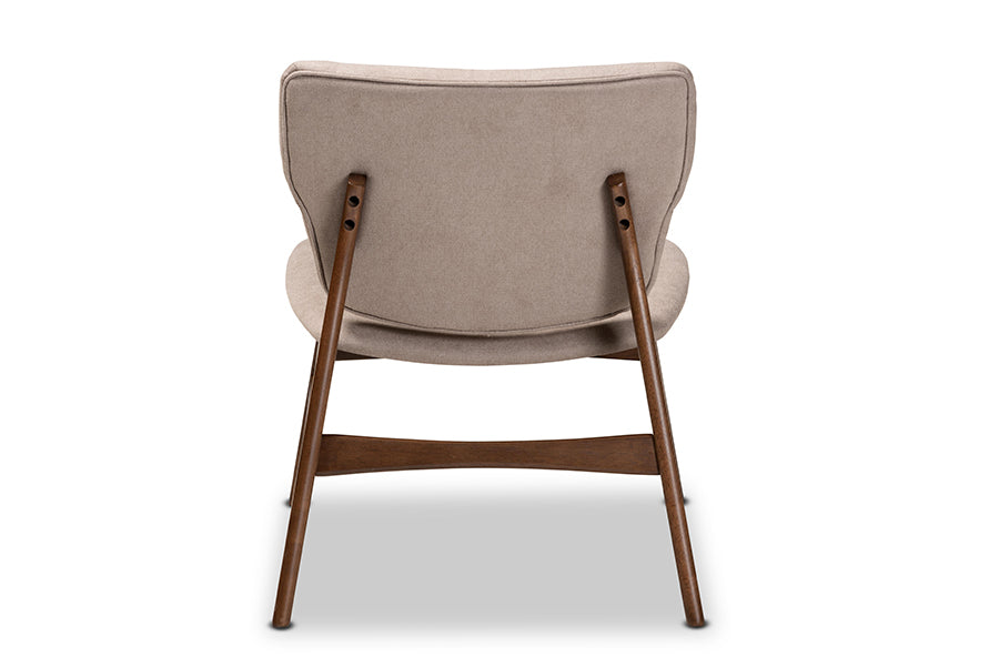 Baxton Studio Benito Mid-Century Modern Transitional Beige Fabric Upholstered and Walnut Brown Finished Wood Accent Chair