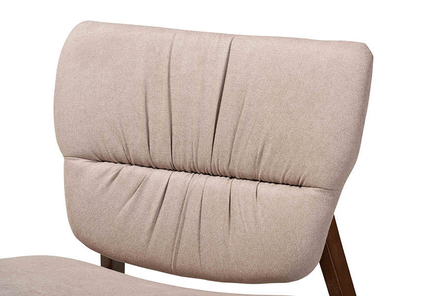Baxton Studio Benito Mid-Century Modern Transitional Beige Fabric Upholstered and Walnut Brown Finished Wood Accent Chair