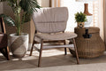 Baxton Studio Benito Mid-Century Modern Transitional Beige Fabric Upholstered and Walnut Brown Finished Wood Accent Chair