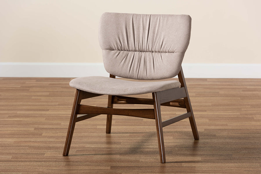 Baxton Studio Benito Mid-Century Modern Transitional Beige Fabric Upholstered and Walnut Brown Finished Wood Accent Chair
