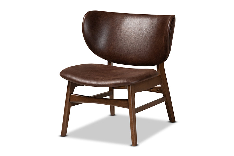 Baxton Studio Marcos Mid-Century Modern Dark Brown Faux Leather Effect and Walnut Brown Finished Wood Living Room Accent Chair
