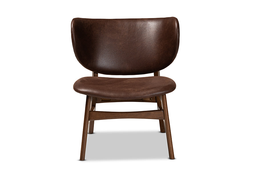 Baxton Studio Marcos Mid-Century Modern Dark Brown Faux Leather Effect and Walnut Brown Finished Wood Living Room Accent Chair