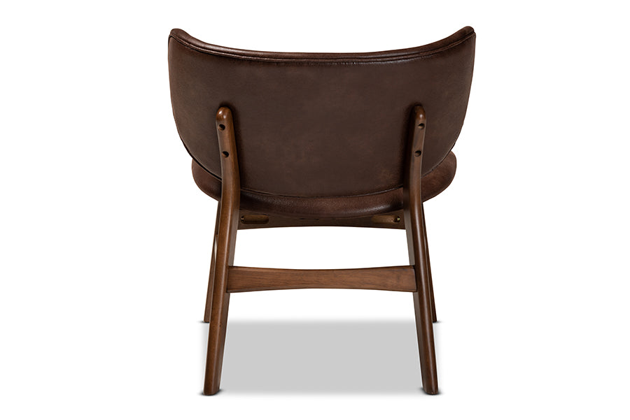 Baxton Studio Marcos Mid-Century Modern Dark Brown Faux Leather Effect and Walnut Brown Finished Wood Living Room Accent Chair