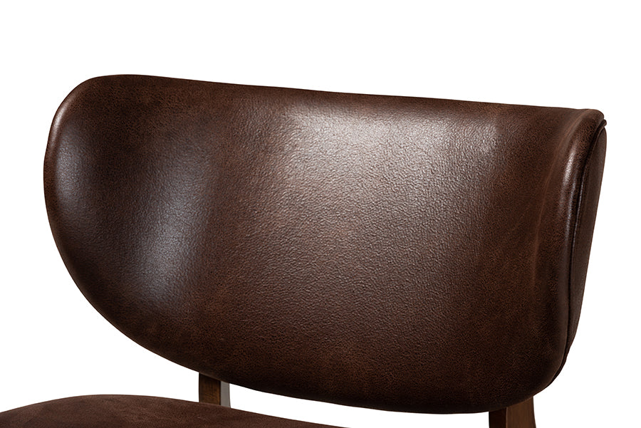Baxton Studio Marcos Mid-Century Modern Dark Brown Faux Leather Effect and Walnut Brown Finished Wood Living Room Accent Chair