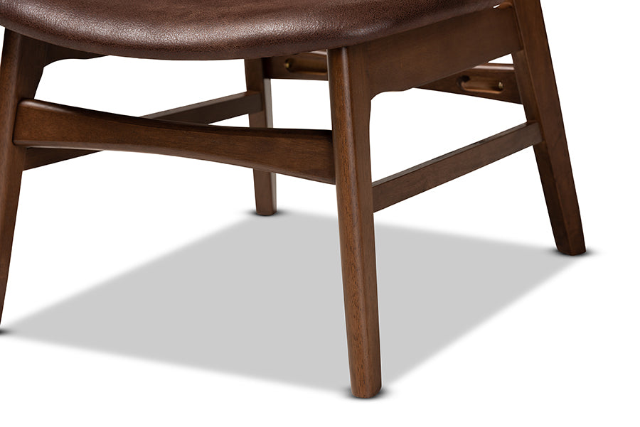 Baxton Studio Marcos Mid-Century Modern Dark Brown Faux Leather Effect and Walnut Brown Finished Wood Living Room Accent Chair