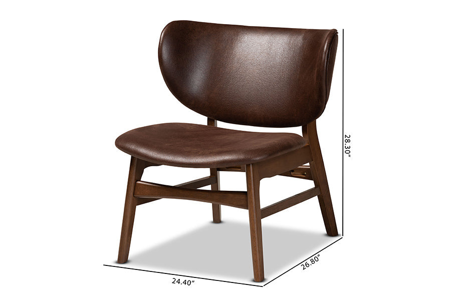 Baxton Studio Marcos Mid-Century Modern Dark Brown Faux Leather Effect and Walnut Brown Finished Wood Living Room Accent Chair